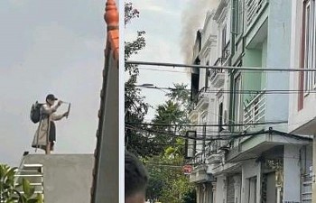 TP. Hải Phòng: Bắt đối tượng nghi ngáo đá trên nóc nhà đang cháy