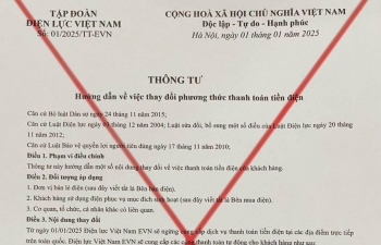 Cảnh giác với văn bản giả mạo EVN về thu tiền điện
