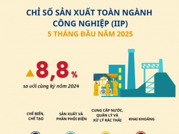 5 tháng, chỉ số sản xuất toàn ngành công nghiệp tăng 8,8%