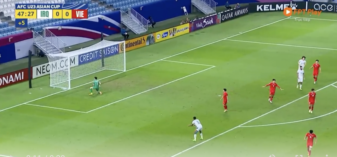 U23 Iraq sút xa nguy hiểm trong những phút cuối hiệp 1