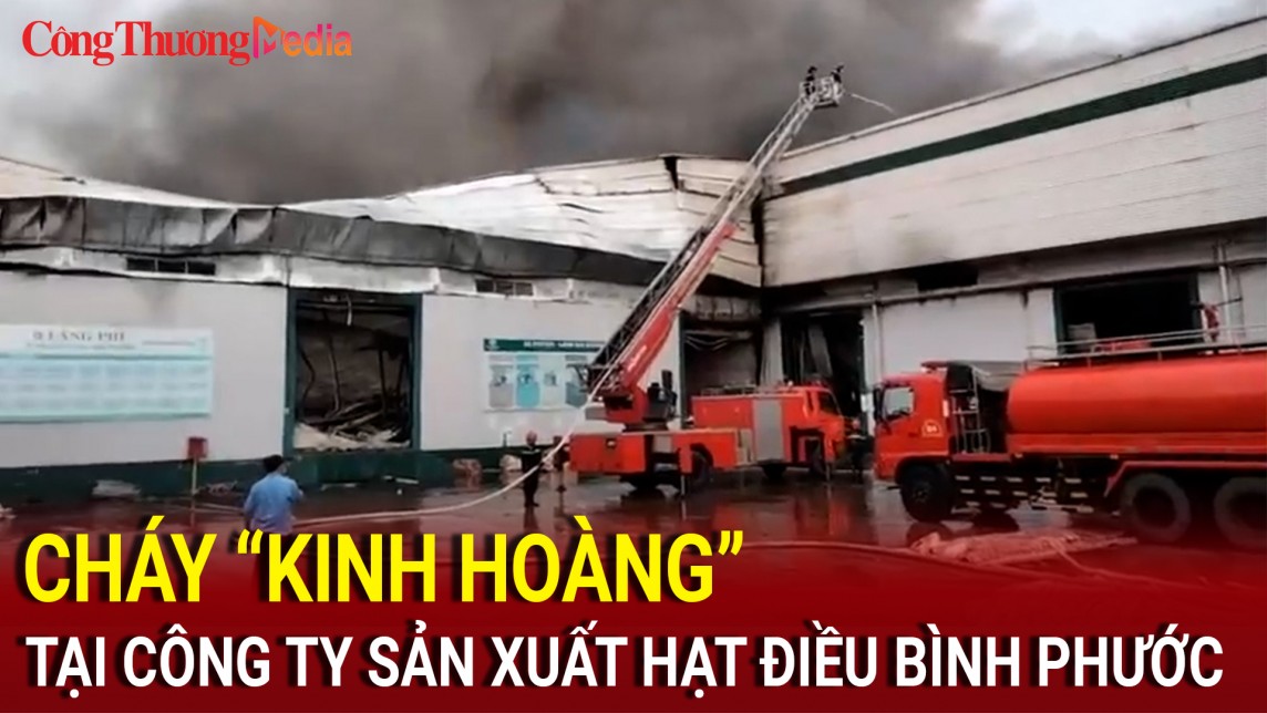 Bình Phước: Hàng ngàn m2 nhà xưởng công ty sản xuất hạt điều cháy rụi