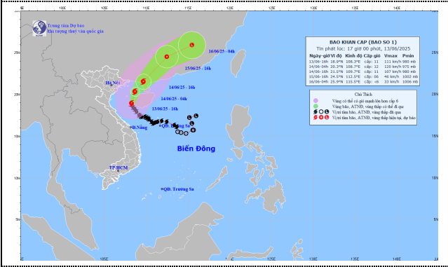 Bão số 1 gió mạnh cấp 11, giật cấp 14