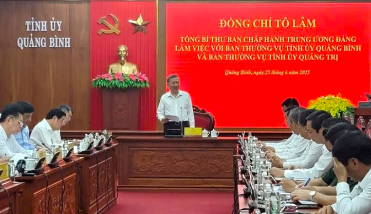 Tổng Bí thư  Tô Lâm làm việc với 2 địa phương Quảng Bình và Quảng Trị