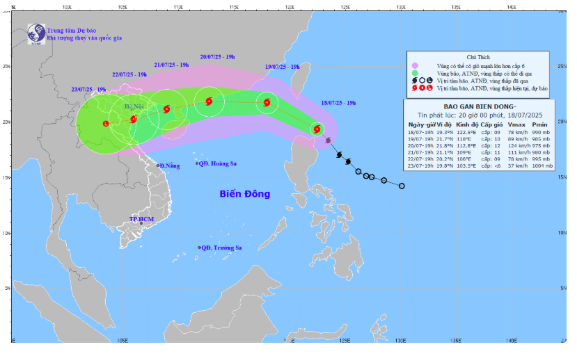 Thời tiết biển hôm nay 19/7/2025: Bão Wipha đi vào Biển Đông, mạnh cấp 10
