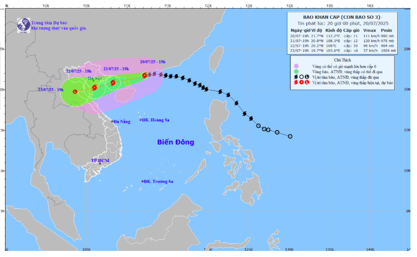 Thời tiết biển hôm nay 21/7: Bão số 3 tiến vào Quảng Ninh, Hải Phòng