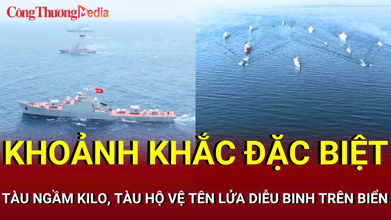 Khoảnh khắc lịch sử: Tàu ngầm, tàu hộ vệ tên lửa xếp đội hình tuyệt đẹp diễu binh trên biển