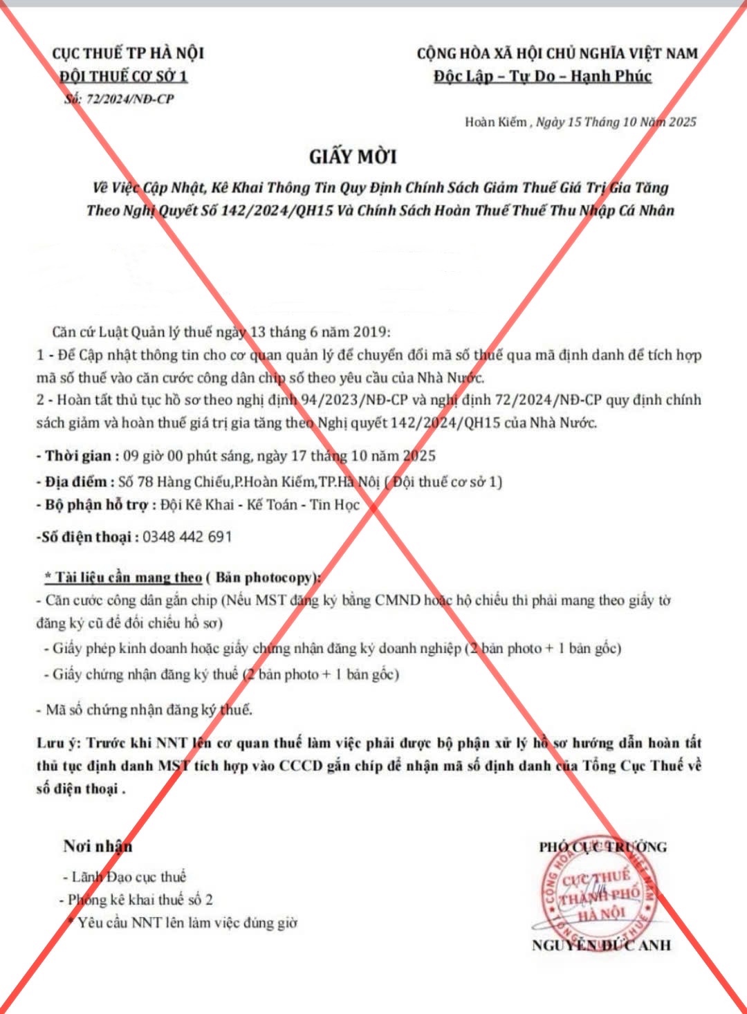 Giả mạo văn bản cơ quan thuế để lừa đảo doanh nghiệp và người dân