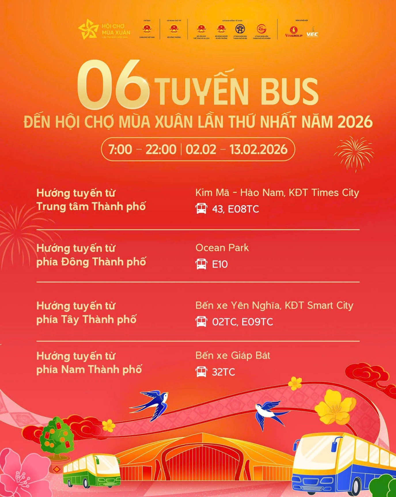 Chi tiết 6 tuyến xe buýt đến Hội chợ Mùa Xuân