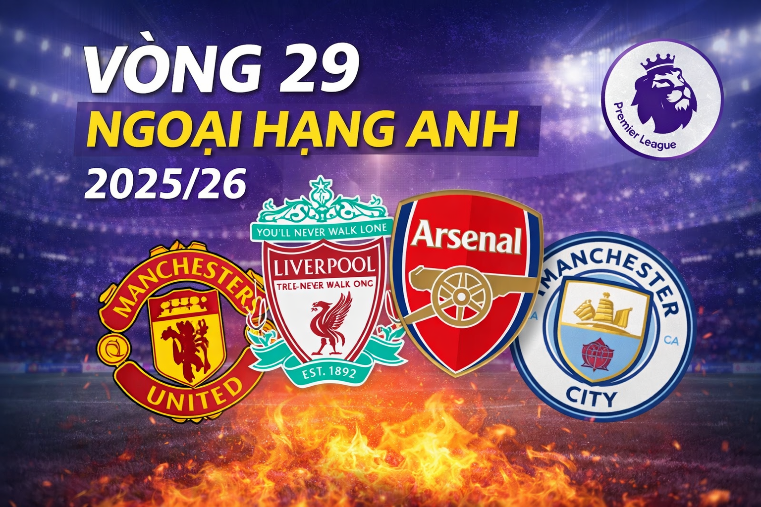 Lịch thi đấu vòng 29 Ngoại hạng Anh 2025/26