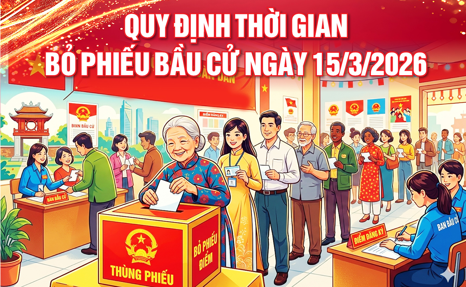 Infographic | Quy định thời gian bỏ phiếu bầu cử ngày 15/3/2026