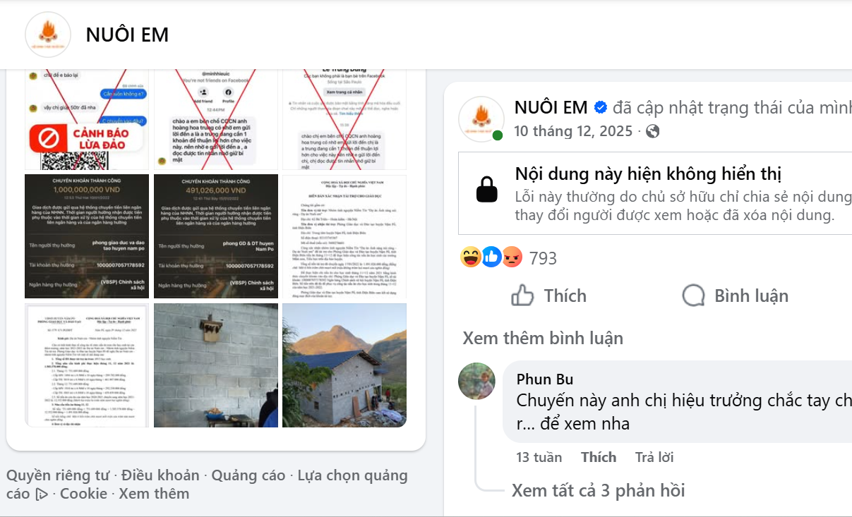 Không tìm được tài khoản Facebook của người sáng lập dự án 'Nuôi em'