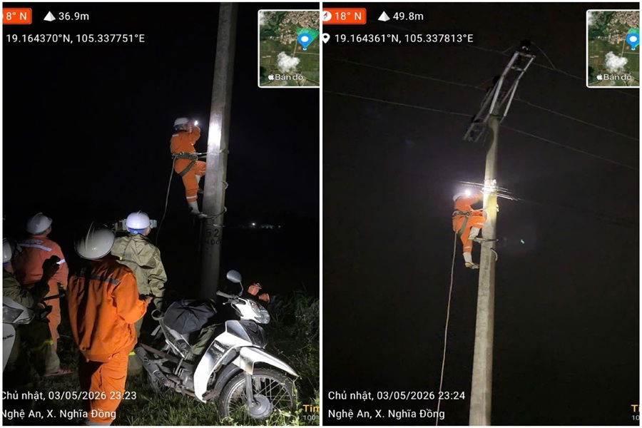 Công ty Điện lực Nghệ An xuyên đêm khắc phục sự cố do mưa đá, lốc xoáy