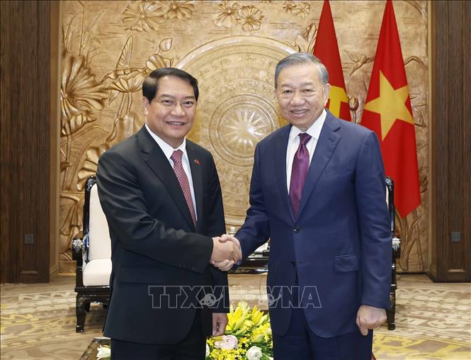 Tổng Bí thư, Chủ tịch nước Tô Lâm tiếp Bí thư Thành ủy, Chủ tịch Hội đồng nhân dân Thủ đô Viêng Chăn (Lào)