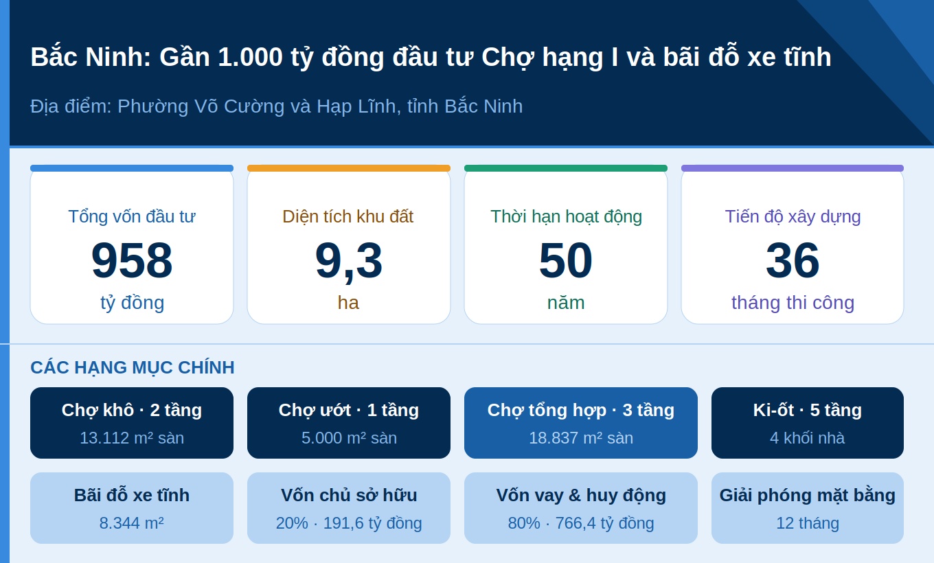 Bắc Ninh chấp thuận chủ trương đầu tư xây dựng chợ hạng I gần 958 tỷ đồng