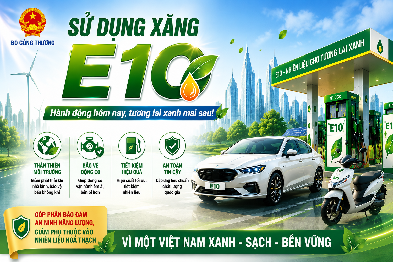 Sử dụng xăng E10: Hành động hôm nay vì tương lai xanh, bền vững
