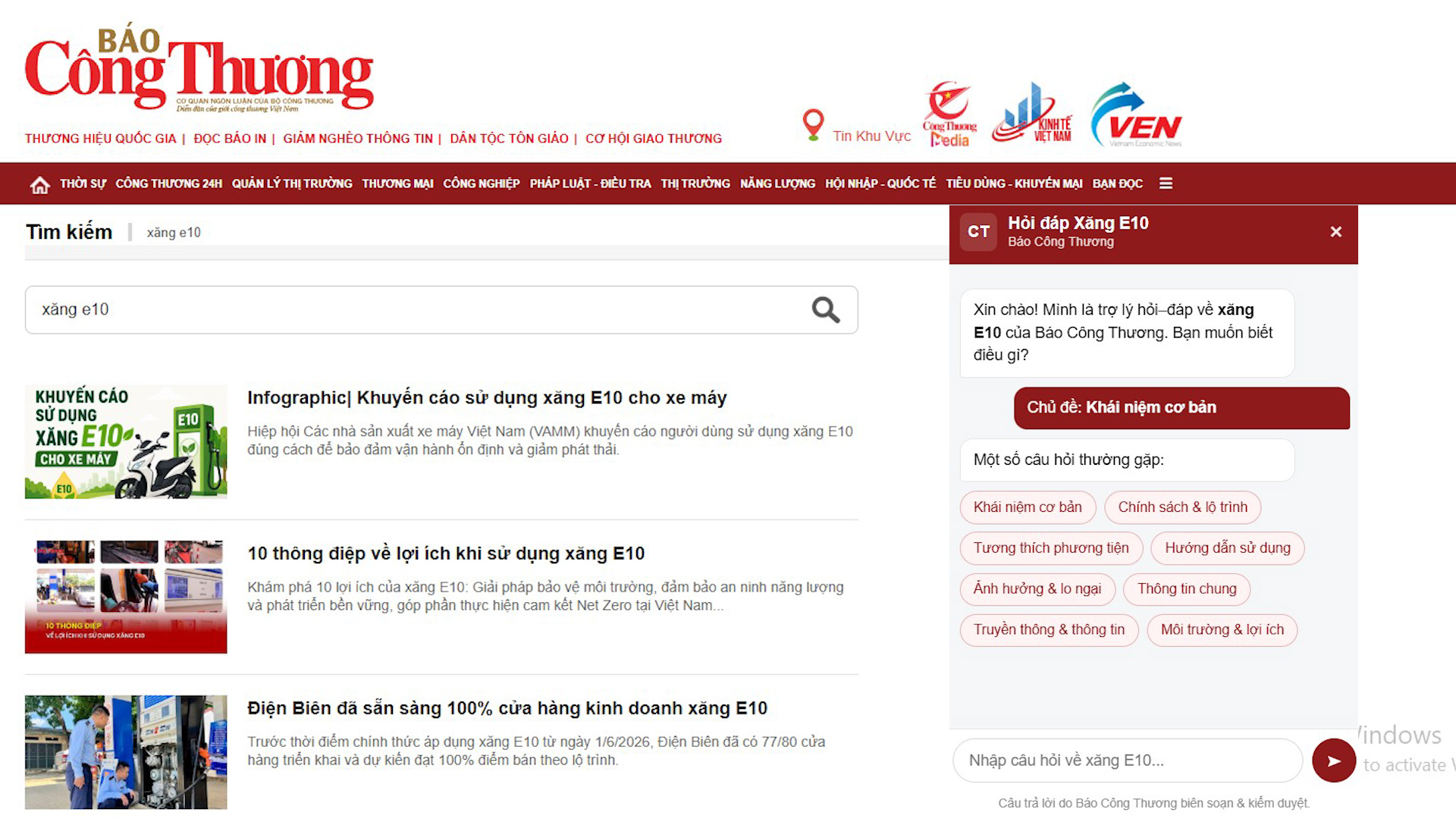 Báo Công Thương ra mắt chatbot giải đáp về xăng E10 