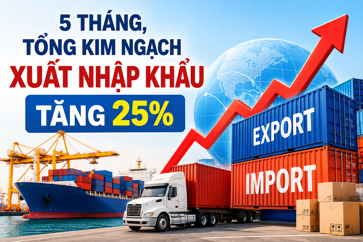 Inforgraphic| 5 tháng, tổng kim ngạch xuất nhập khẩu tăng 25%