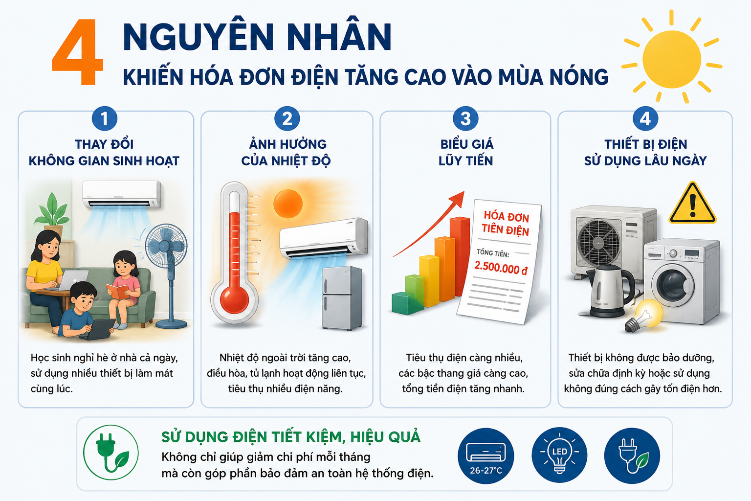 Tìm nguyên nhân khiến hóa đơn điện mùa nóng tăng cao