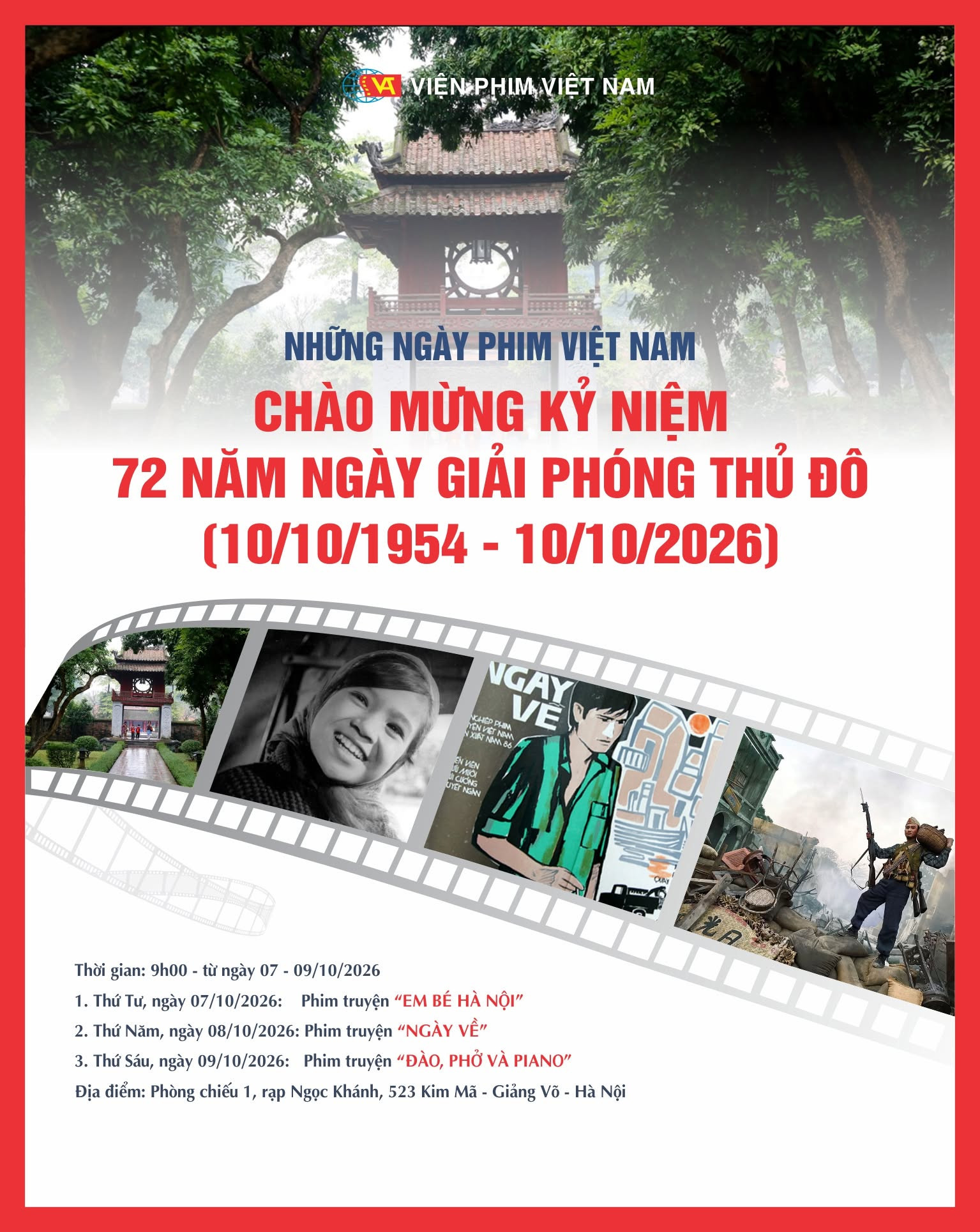 Tổ chức Những ngày phim Việt Nam kỷ niệm 72 năm Ngày Giải phóng Thủ đô