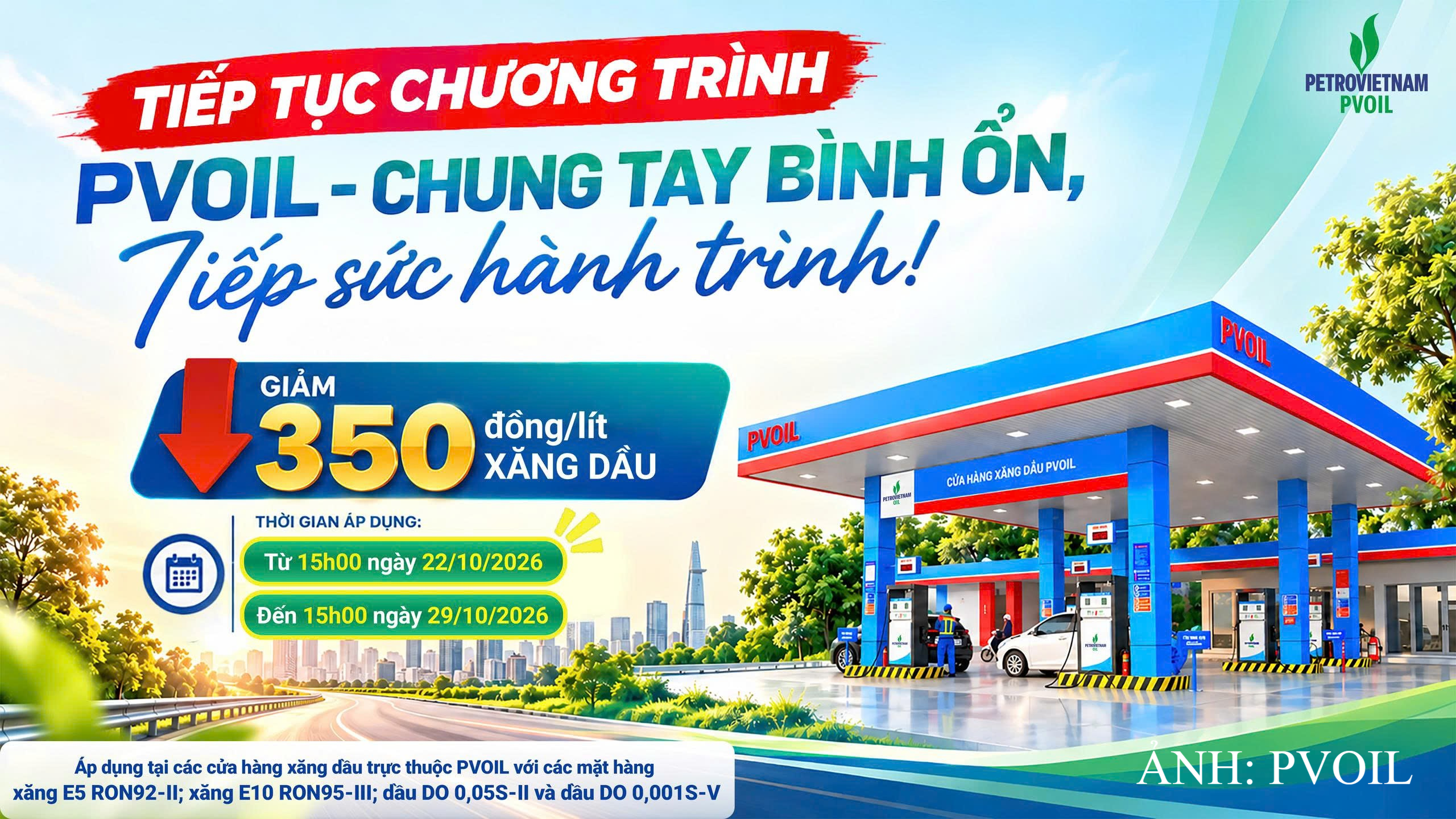 PVOIL tiếp tục giảm giá 350 đồng/lít xăng dầu đến ngày 29/10