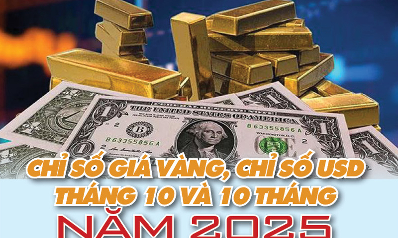 Chỉ số giá vàng và USD trong tháng 10 và 10 tháng năm 2025