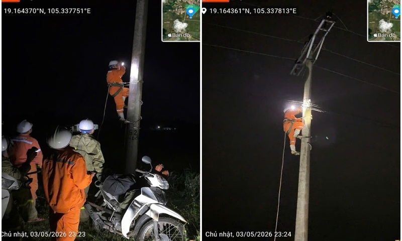 Công ty Điện lực Nghệ An xuyên đêm khắc phục sự cố do mưa đá, lốc xoáy
