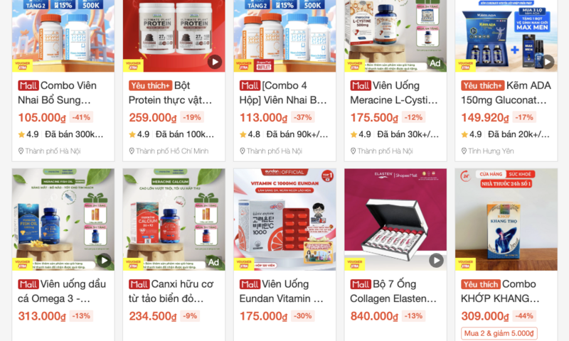Câu hỏi về thực phẩm bảo vệ sức khỏe 'bùng nổ' trên sàn thương mại điện tử