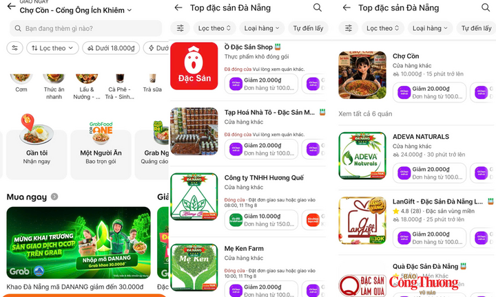 Vận hành sàn giao dịch 'OCOP - Đặc sản Đà Nẵng' trên ứng dụng Grab
