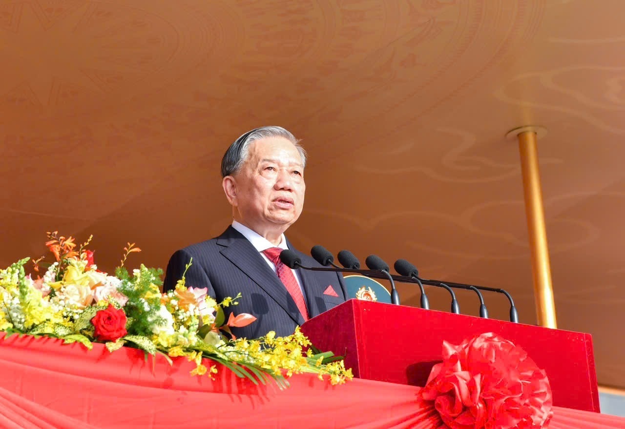 Tổng Bí thư Tô Lâm đọc diễn văn tại Lễ diễu binh, diễu hành kỷ niệm 80 năm Quốc khánh. Ảnh: Nhật Bắc