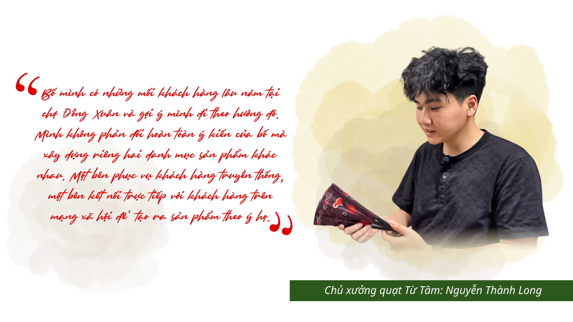 Anh Nguyễn Thành Long kiểm tra sản phẩm tại xưởng, đưa yếu tố sáng tạo vào nghề truyền thống.