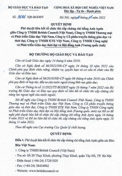 Chứng chỉ ngoại ngữ đầu tiên được Bộ Giáo dục và Đào tạo cấp phép thi trở lại
