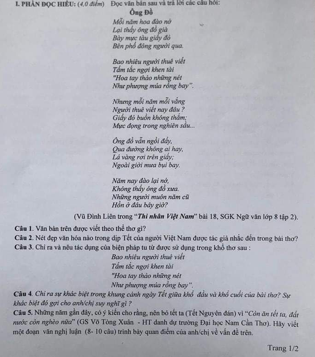 Đề văn lớp 10 gây tranh cãi khi đặt ra vấn đề 