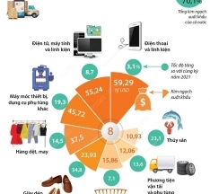 8 mặt hàng xuất khẩu trên 10 tỷ USD trong năm 2022