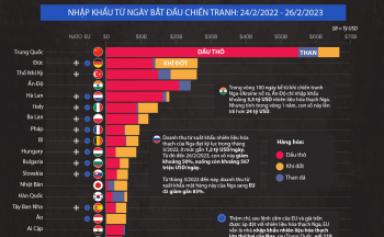 Điểm danh những nước mua nhiên liệu hóa thạch Nga nhiều nhất từ khi chiến tranh Ukraine nổ ra