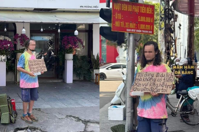 Xuất hiện người nước ngoài cầm bảng xin tiền đi du lịch ở Đà Nẵng