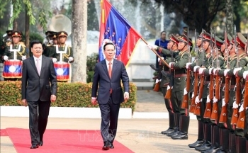 Lễ đón chính thức Chủ tịch nước Võ Văn Thưởng thăm hữu nghị Lào