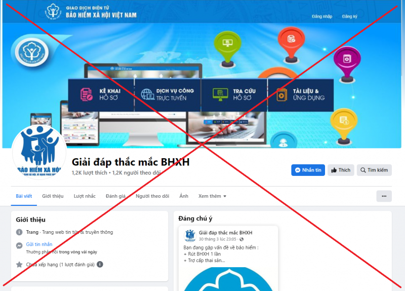 Cảnh báo xuất hiện FanPage giả mạo cơ quan bảo hiểm xã hội chiếm đoạt tài sản