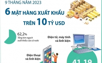 [Infographics] Điểm danh sáu mặt hàng xuất khẩu trên 10 tỷ USD