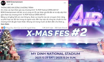 Hủy đại nhạc hội OPEN AIR K-POP FESTIVAL #2