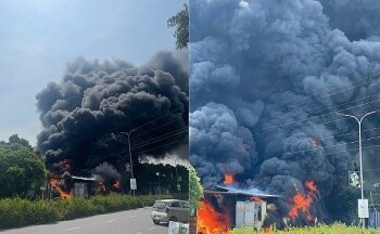 Cháy lớn thiêu rụi kho phế liệu ở Thái Nguyên