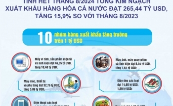 Infographic: 8 tháng năm 2024 tổng kim ngạch xuất khẩu hàng hóa cả nước tăng 15,9%