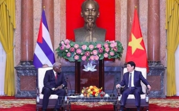 Chủ tịch nước Lương Cường hội kiến Chủ tịch Quốc hội Cuba Esteban Lazo Hernandez
