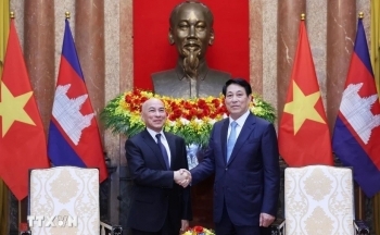 Chủ tịch nước Lương Cường và Quốc vương Campuchia Norodom Sihamoni hội kiến