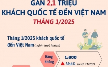 Gần 2,1 triệu khách quốc tế đến Việt Nam tháng 1/2025
