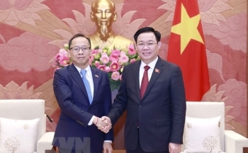 Chủ tịch Quốc hội Vương Đình Huệ tiếp Đại sứ Campuchia Chay Navuth