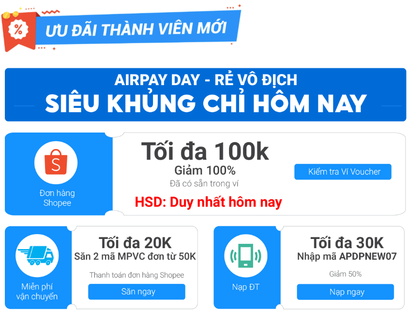 Kích hoạt ví AirPay nhận ngay ưu đãi khi mua sắm trực tuyến