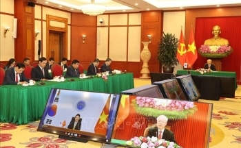 Tổng Bí thư Nguyễn Phú Trọng hội đàm trực tuyến với Tổng thống Hàn Quốc Yoon Suk-yeol