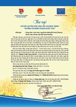 Thư ngỏ về việc quyên góp ủng hộ Chương trình “Hướng về miền Trung ruột thịt”