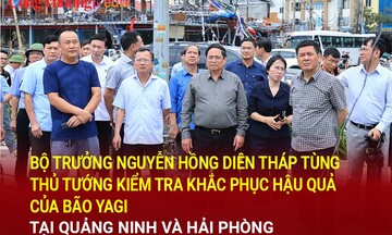 Bộ trưởng Nguyễn Hồng Diên tháp tùng Thủ tướng kiểm tra khắc phục hậu quả của bão Yagi