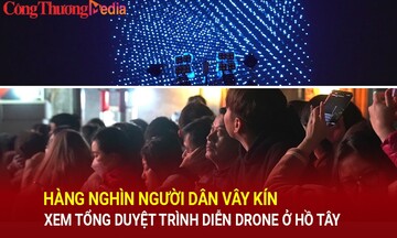 Hàng nghìn người dân vây kín xem tổng duyệt trình diễn drone tại Hồ Tây